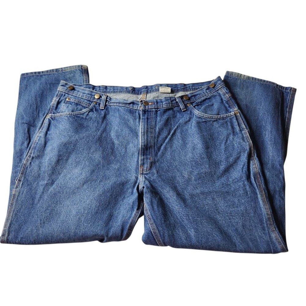 Key Mens Jeans Carpenter Blue Denim Workwear Medium Wash Straight Leg 46X32 - Picture 2 of 11